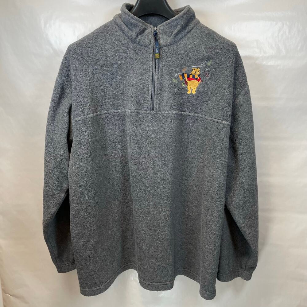 Vintage Disney Winnie the Pooh Fleece Quarter Zip Gray Woman 3X 90s Y2K